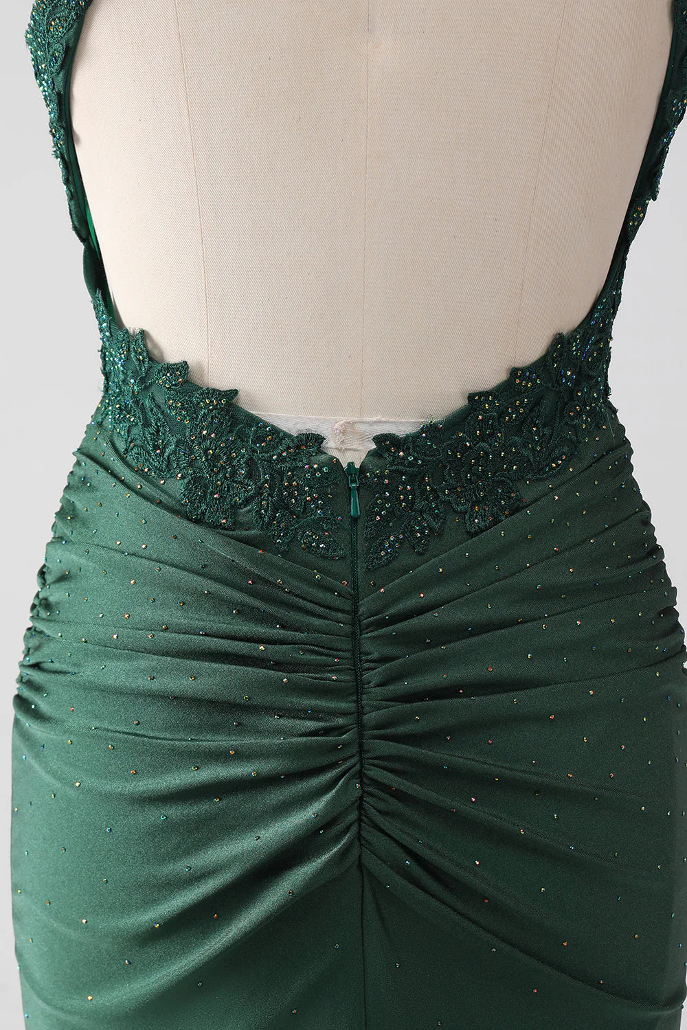 Amzcw Dark Green Mermaid Spaghetti Straps Long Corset Prom Dress With Beading long sleeve long dresses prom