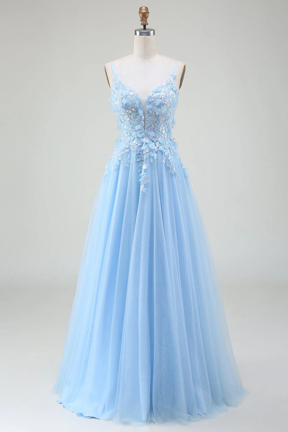Amzcw Light Blue A-Line Spaghetti Straps Long Prom Dress with Appliques prom dresses shops