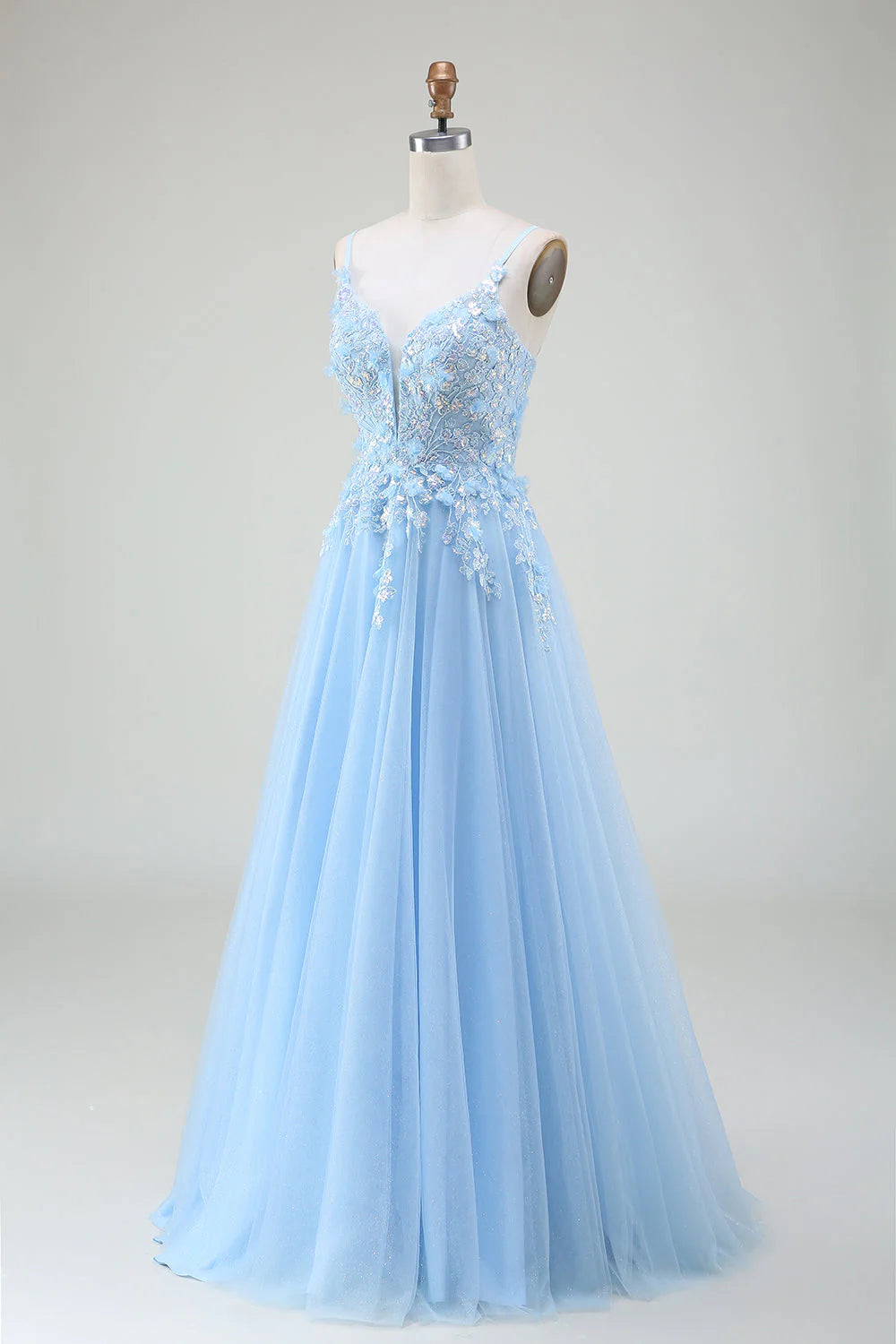Amzcw Light Blue A-Line Spaghetti Straps Long Prom Dress with Appliques prom dresses shops