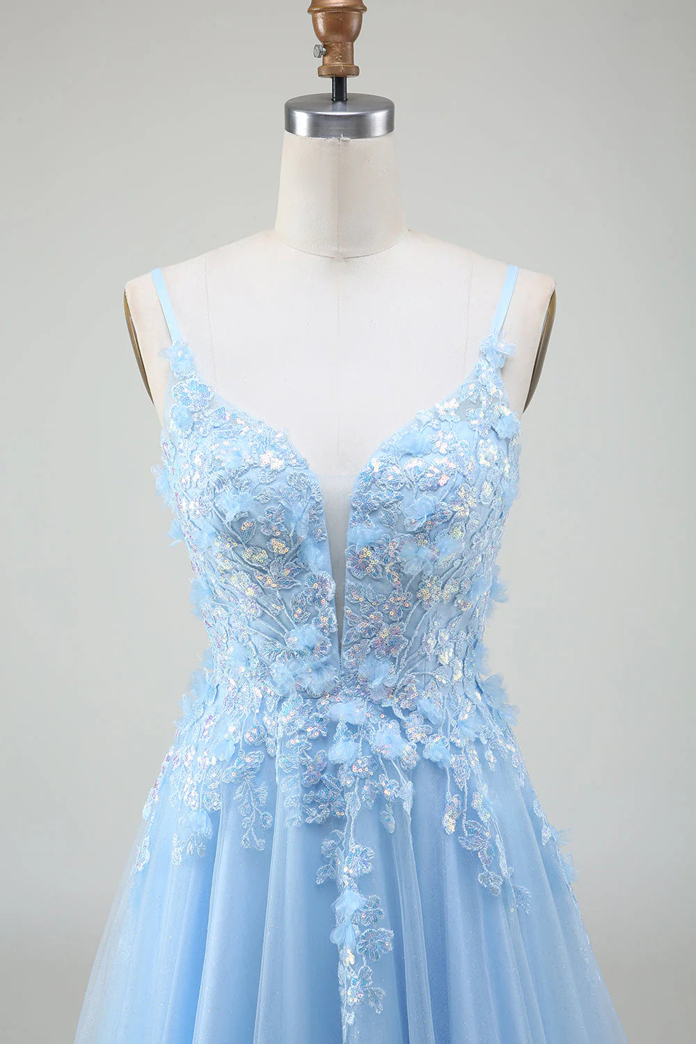 Amzcw Light Blue A-Line Spaghetti Straps Long Prom Dress with Appliques prom dresses shops
