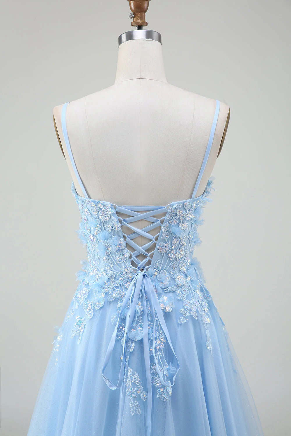 Amzcw Light Blue A-Line Spaghetti Straps Long Prom Dress with Appliques prom dresses shops