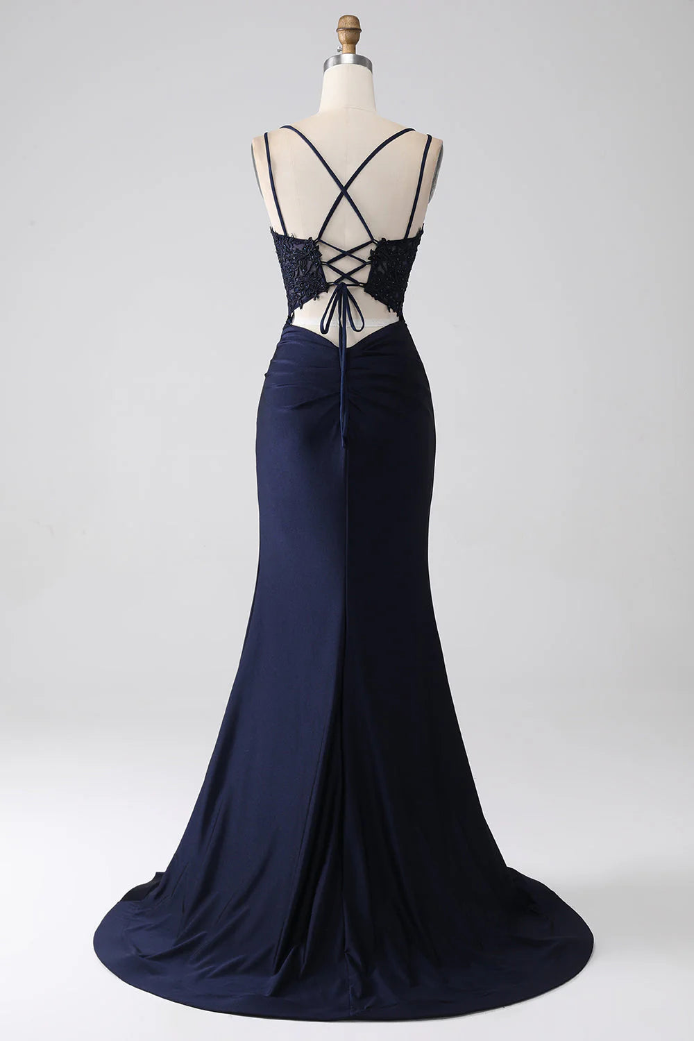 Amzcw Mermaid Beaded Navy Prom Dress with Ruffles