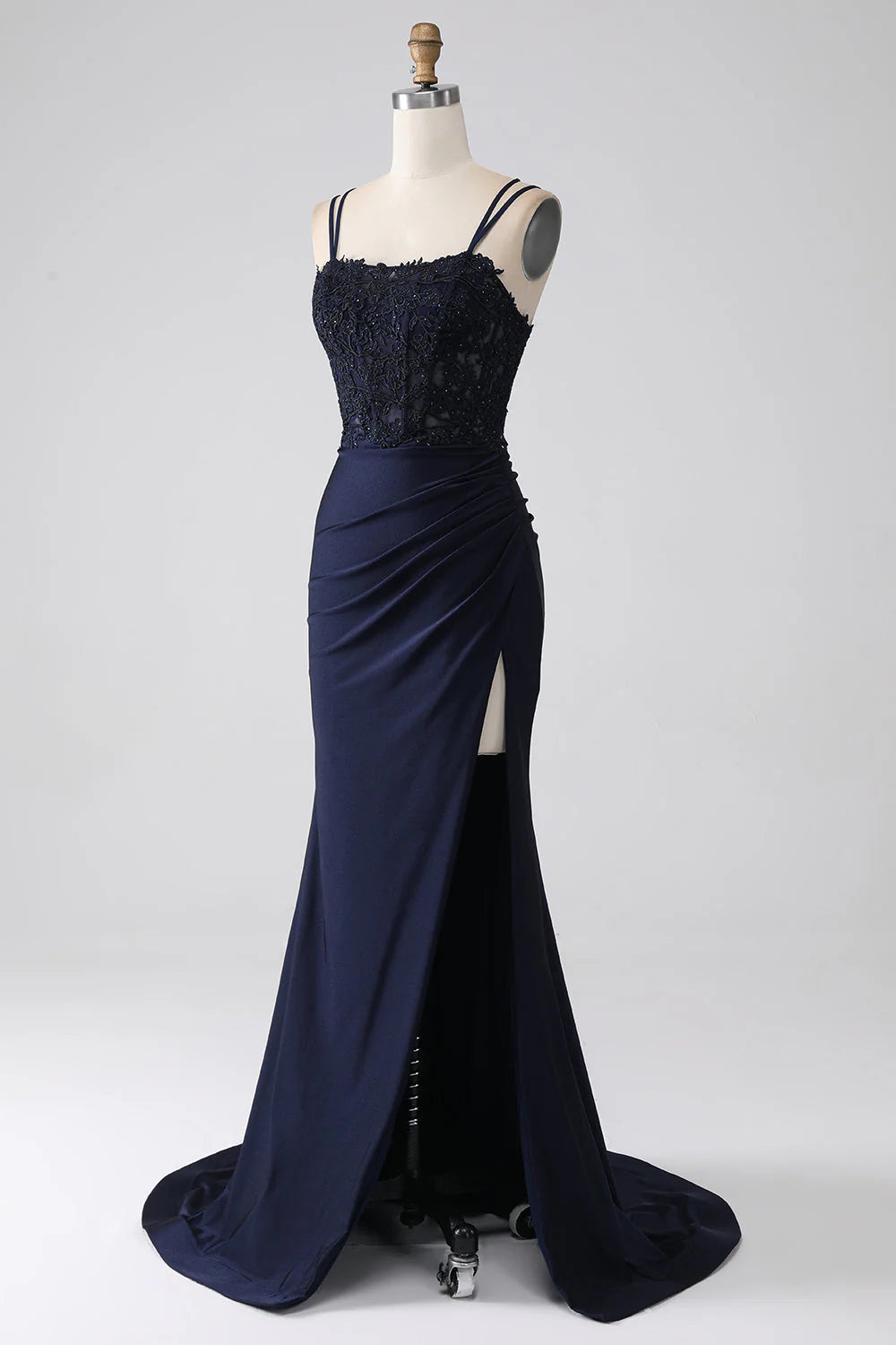 Amzcw Mermaid Beaded Navy Prom Dress with Ruffles