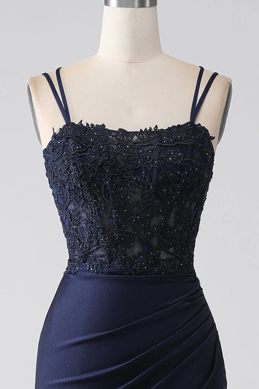 Amzcw Mermaid Beaded Navy Prom Dress with Ruffles