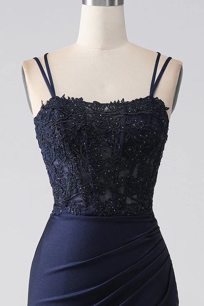 Amzcw Mermaid Beaded Navy Prom Dress with Ruffles