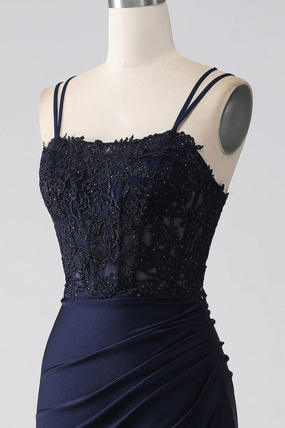 Amzcw Mermaid Beaded Navy Prom Dress with Ruffles