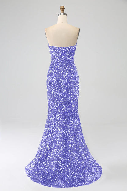Amzcw Lavender Mermaid Strapless Sequins Long Prom Dress With Slit prom dresses shops