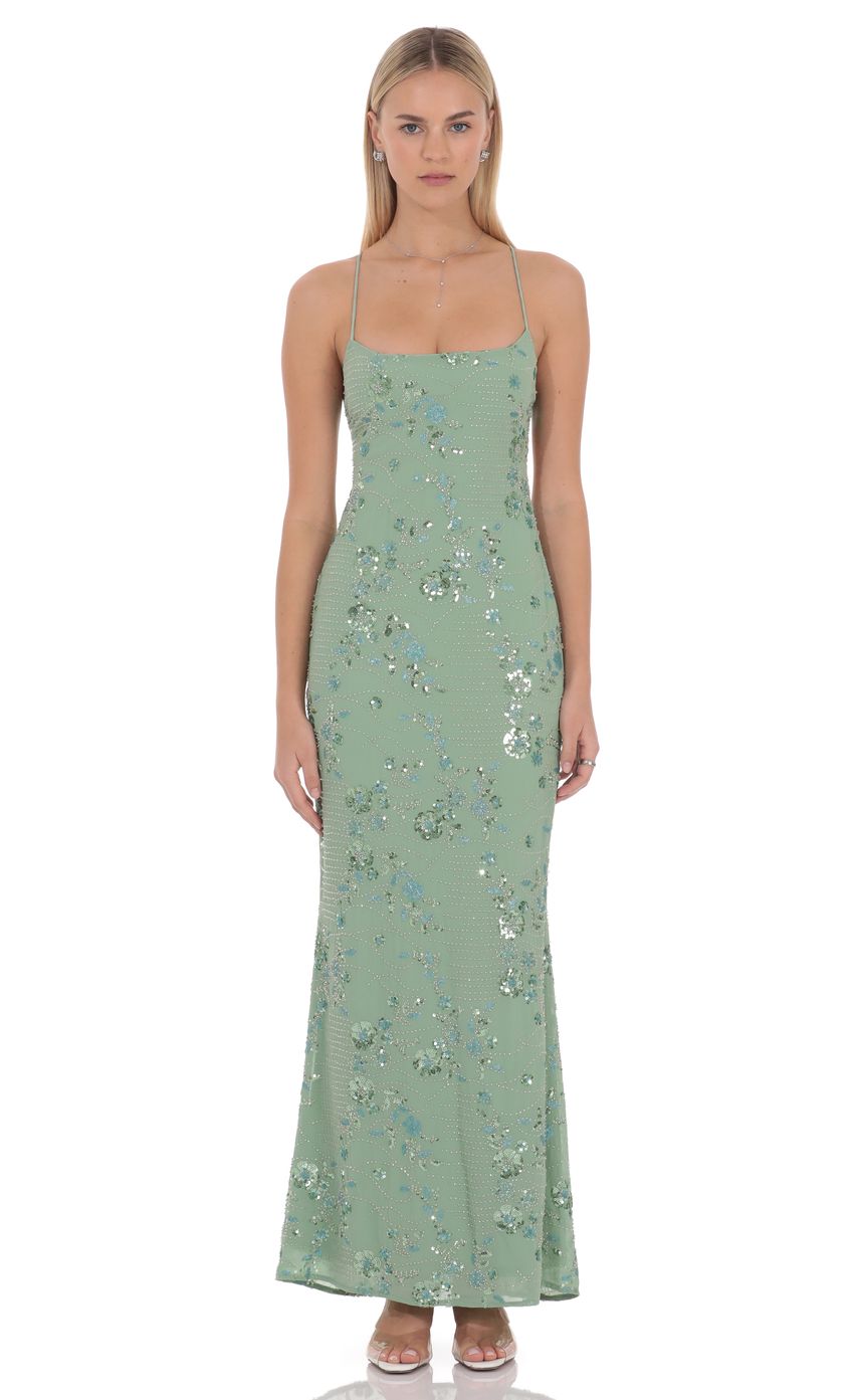 Light Green Spaghetti Strap Sequin Prom Dress With Lace-Up Back Formal Prom Dress