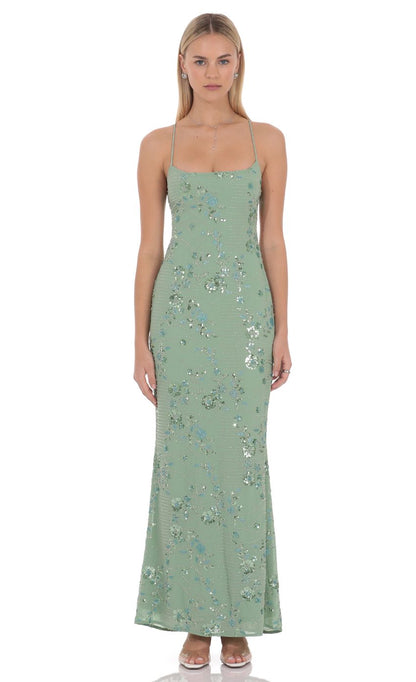 Light Green Spaghetti Strap Sequin Prom Dress With Lace-Up Back Formal Prom Dress