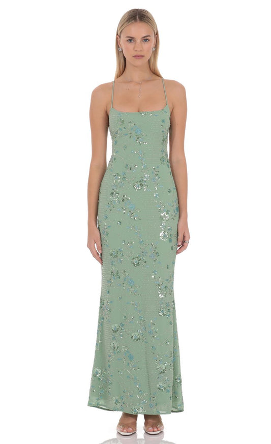 Light Green Spaghetti Strap Sequin Prom Dress With Lace-Up Back Formal Prom Dress