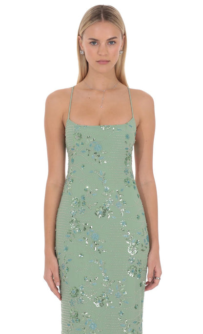 Light Green Spaghetti Strap Sequin Prom Dress With Lace-Up Back Formal Prom Dress