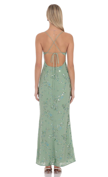 Light Green Spaghetti Strap Sequin Prom Dress With Lace-Up Back Formal Prom Dress