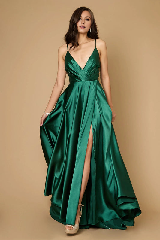 Amzcw Long Flowy Satin Formal Prom Party Dress