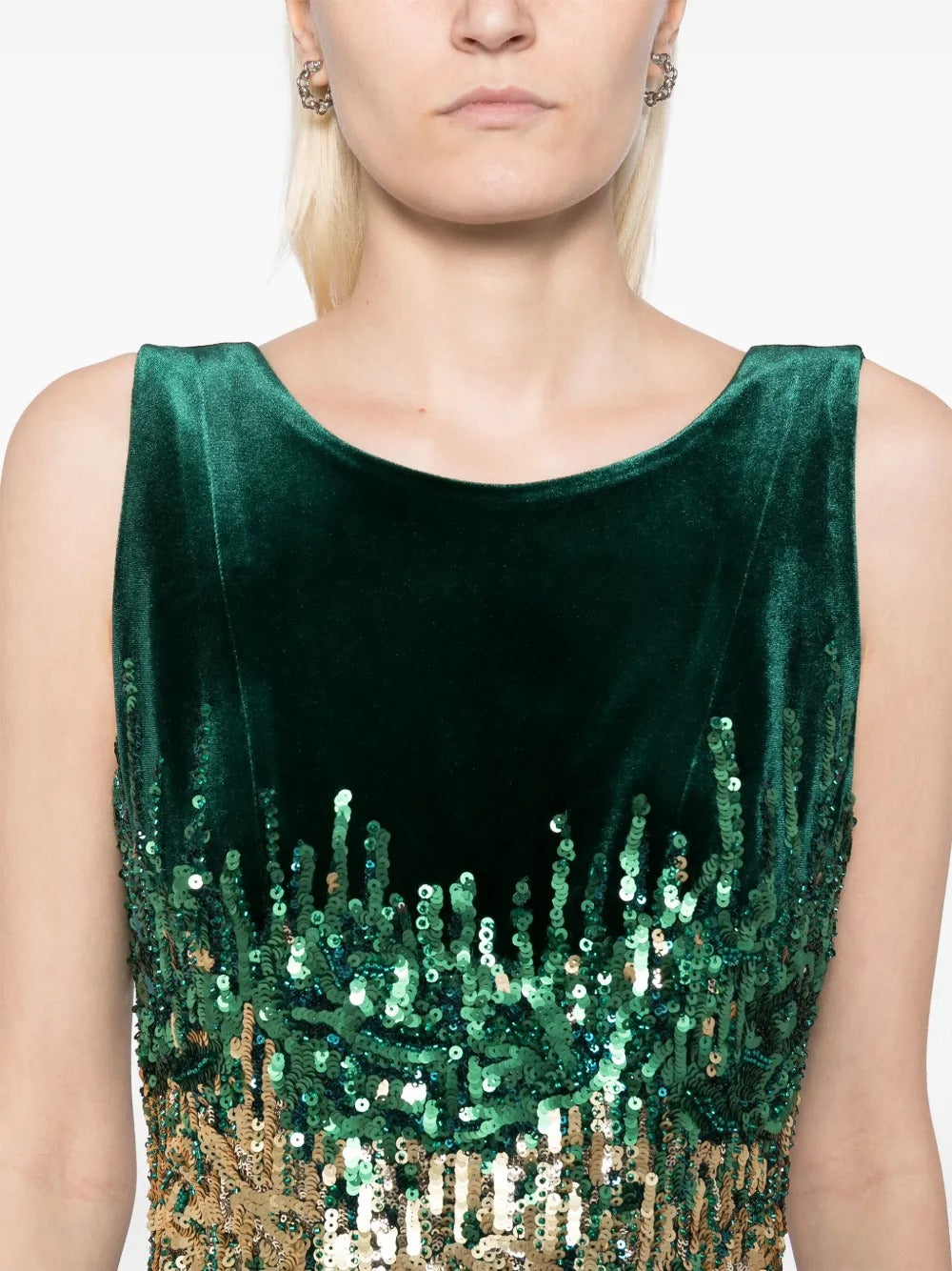 Luxurious Emerald Green Velvet Sequin-Embellished Prom Dress