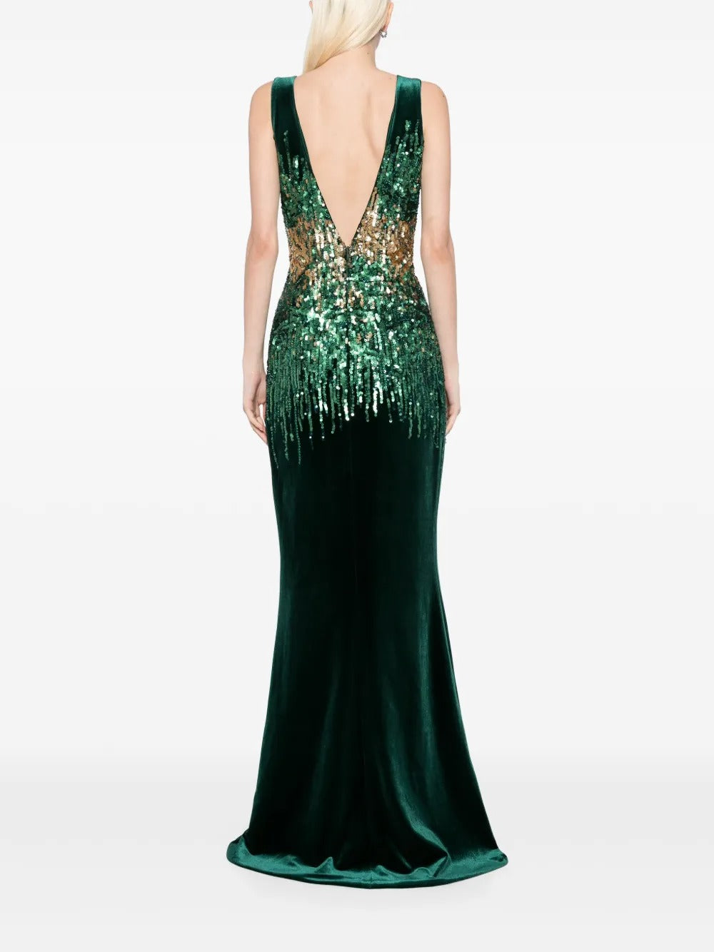 Luxurious Emerald Green Velvet Sequin-Embellished Prom Dress