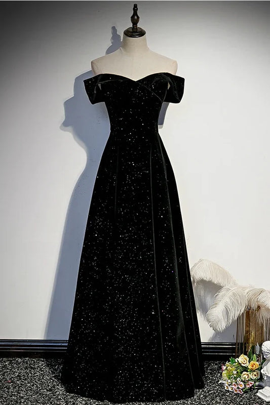 Luxurious Velvet A-Line Off-the-Shoulder Sweetheart Puff-Sleeve Zipper-Back Floor-Length Evening Gown