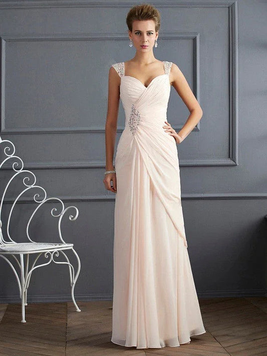 Luxury Blush Prom Dresses with Chiffon Fabric Beaded Straps and Ruched Detail