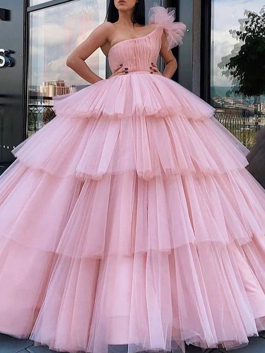 Ball Gown One-Shoulder Floor-Length Long Prom Dresses