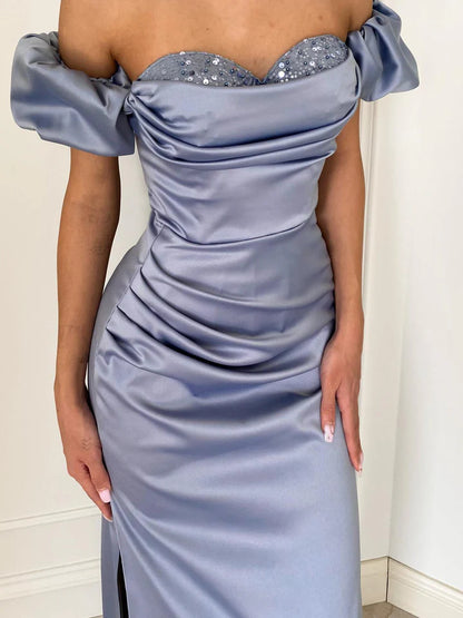 Sheath/Column Off-The-Shoulder Floor-Length Long Dresses With Split Side & Sequins