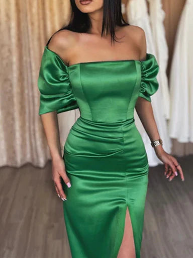 Sheath/Column Off-The-Shoulder Long Dresses With Split Side