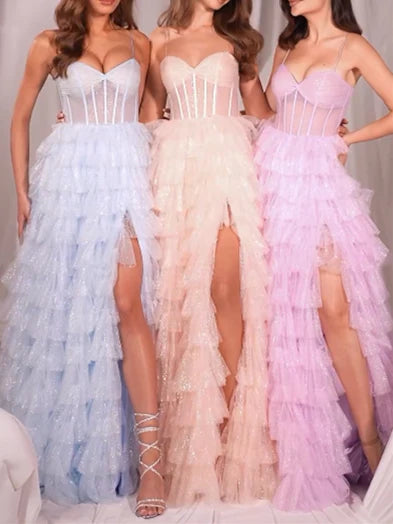 Suknie balowe w kształcie litery A/księżniczki na cienkich ramiączkach sięgające do ziemi