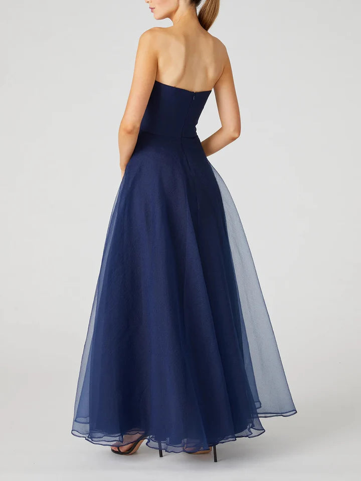 A-Line/Princess Strapless Sleeveless Ankle-Length Evening Dress With Ruffles