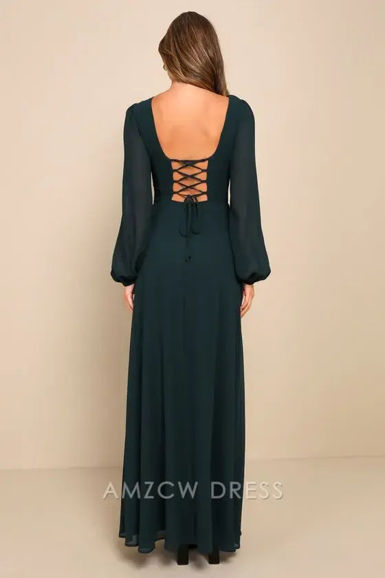 Vestido largo plisado con cordones, elegante y maravilloso, color verde esmeralda, de Amzcw. 