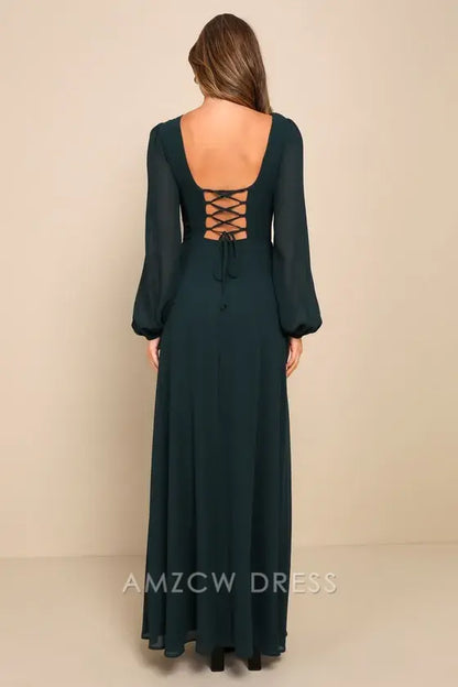 Vestido largo plisado con cordones, elegante y maravilloso, color verde esmeralda, de Amzcw. 