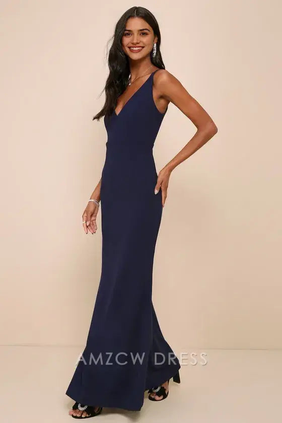 Vestido largo elegante Melora azul marino sin mangas Amzcw vestidos formales 