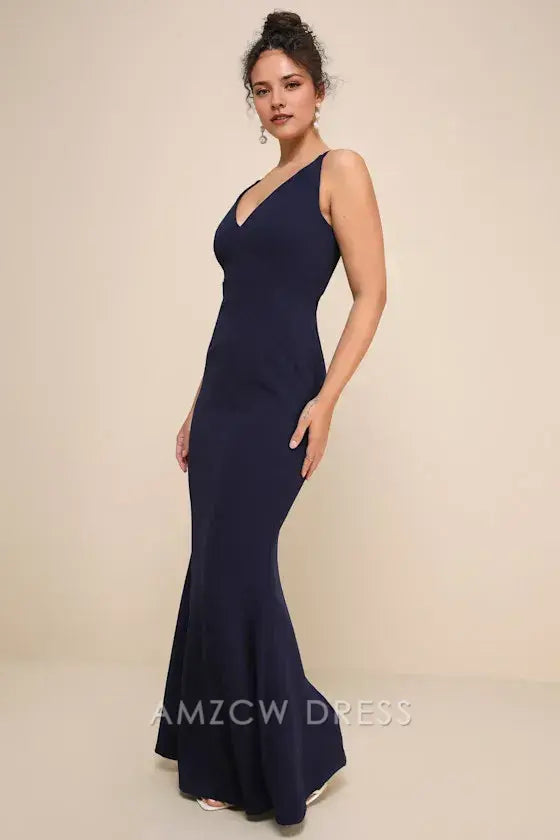 Vestido largo elegante Melora azul marino sin mangas Amzcw vestidos formales 