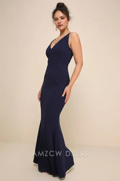 Vestido largo elegante Melora azul marino sin mangas Amzcw vestidos formales 