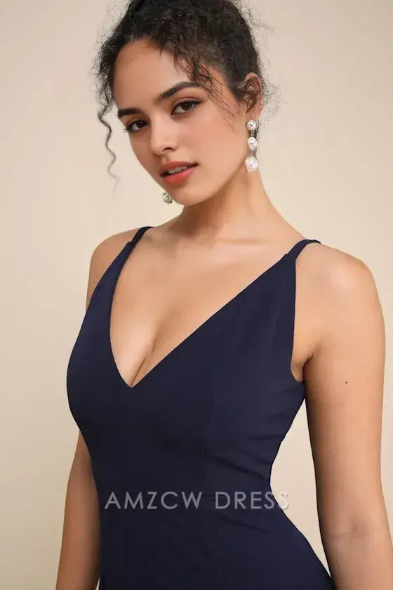 Vestido largo elegante Melora azul marino sin mangas Amzcw vestidos formales 