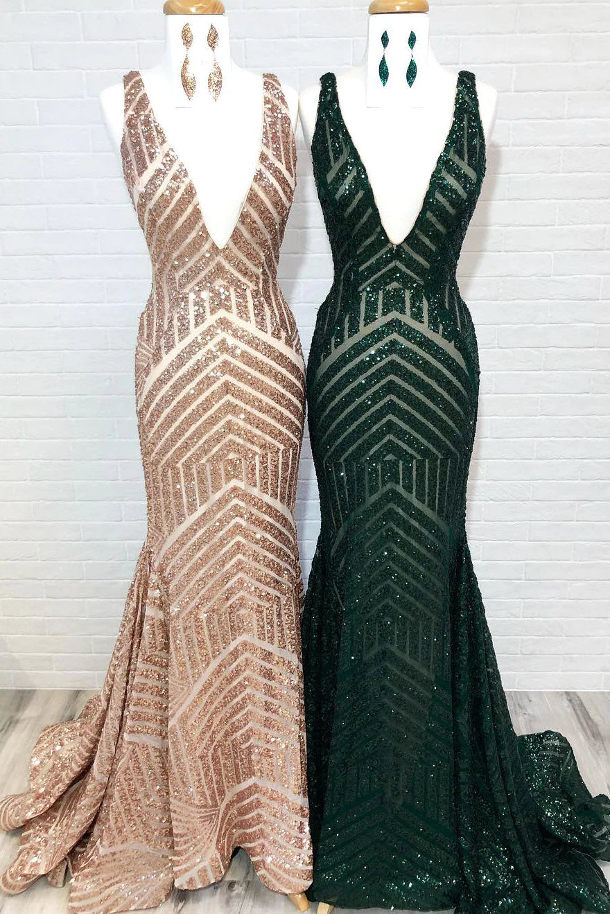 Mermaid Long Straps V Neck Sleeveless Prom Dresses Backless Evening Dresses