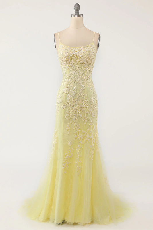 Vestidos de fiesta de sirena con tirantes finos rojos y apliques de encaje rojo, vestidos de noche largos y económicos. 