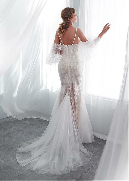Mermaid Spaghetti Straps Cold Shoulder Wedding Dresses