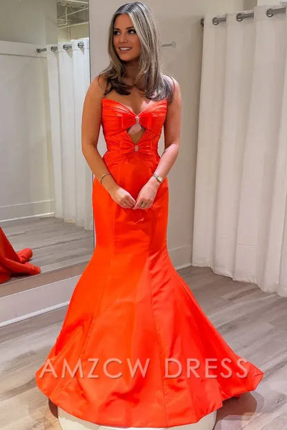 Vestido de fiesta largo plisado sin mangas con lazos y sirena de Amzcw