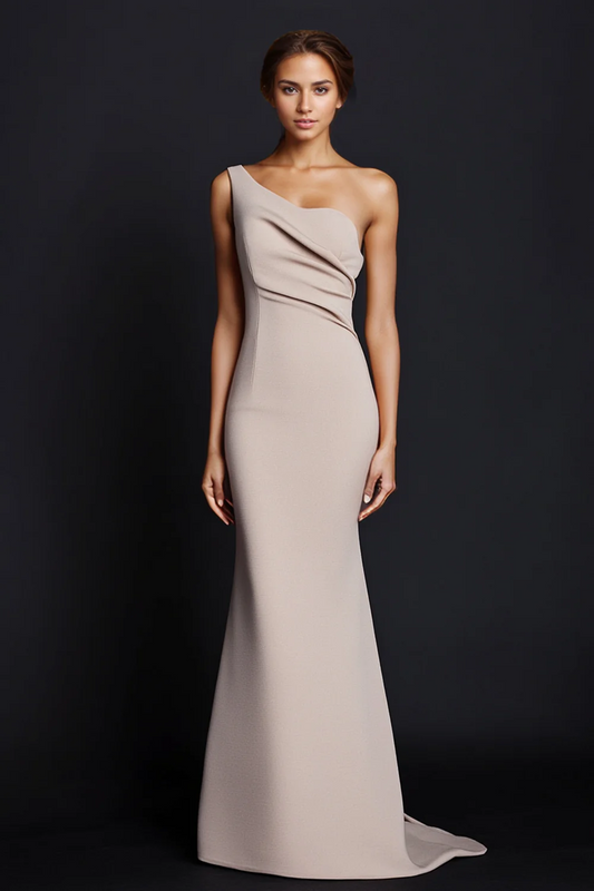 Modern Mermaid One-Shoulder Ruched Crepe Prom Dress