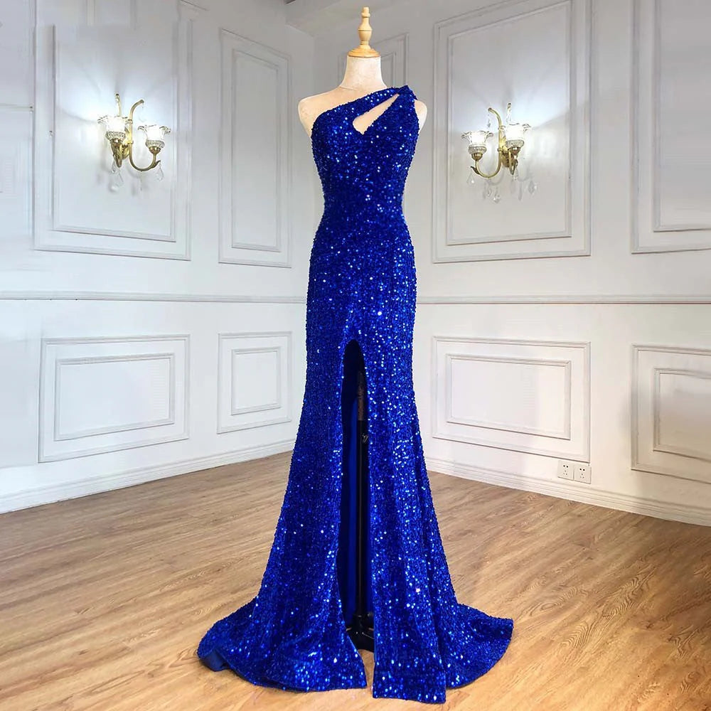 Nuevos vestidos de noche de un solo hombro con lentejuelas de sirena 