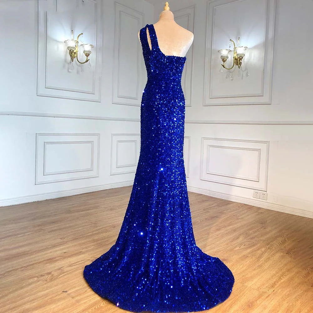 Nuevos vestidos de noche de un solo hombro con lentejuelas de sirena 