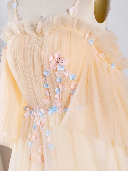 Vestidos de fiesta de tul con hombros descubiertos, corte en A, encaje, cortos/mini 