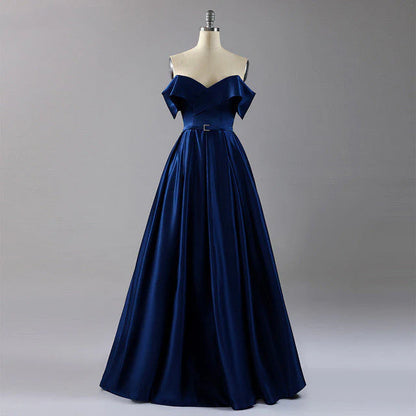 Off the Shoulder High Split Satin Prom Dresses Long Cheap Evening Dresses