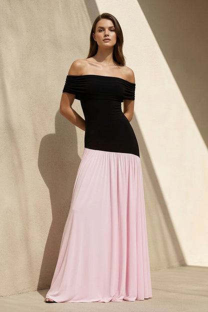 Off Shoulder Two Tone A Line Floor Length Formal Evening Gown For Wedding Guest Homecoming Prom Dress