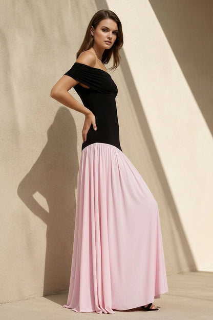 Off Shoulder Two Tone A Line Floor Length Formal Evening Gown For Wedding Guest Homecoming Prom Dress