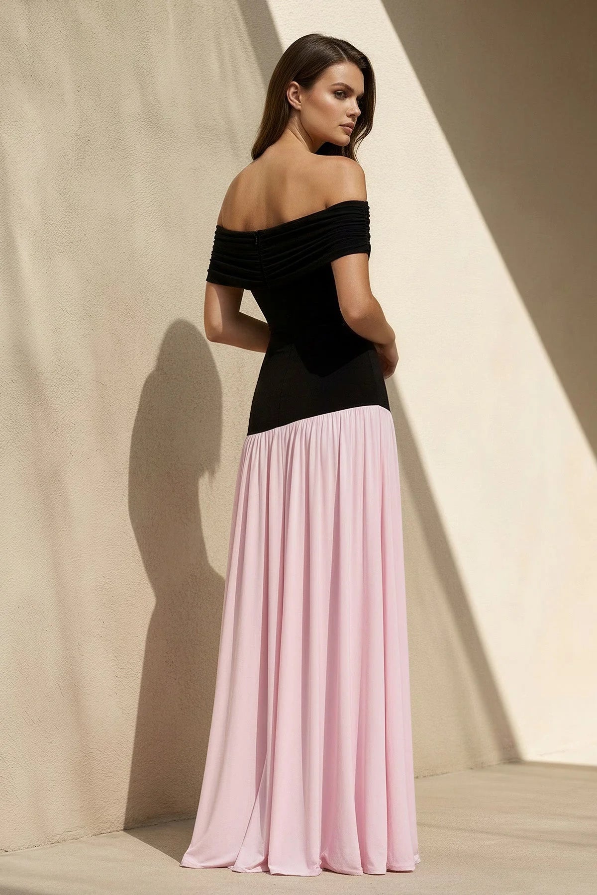 Off Shoulder Two Tone A Line Floor Length Formal Evening Gown For Wedding Guest Homecoming Prom Dress