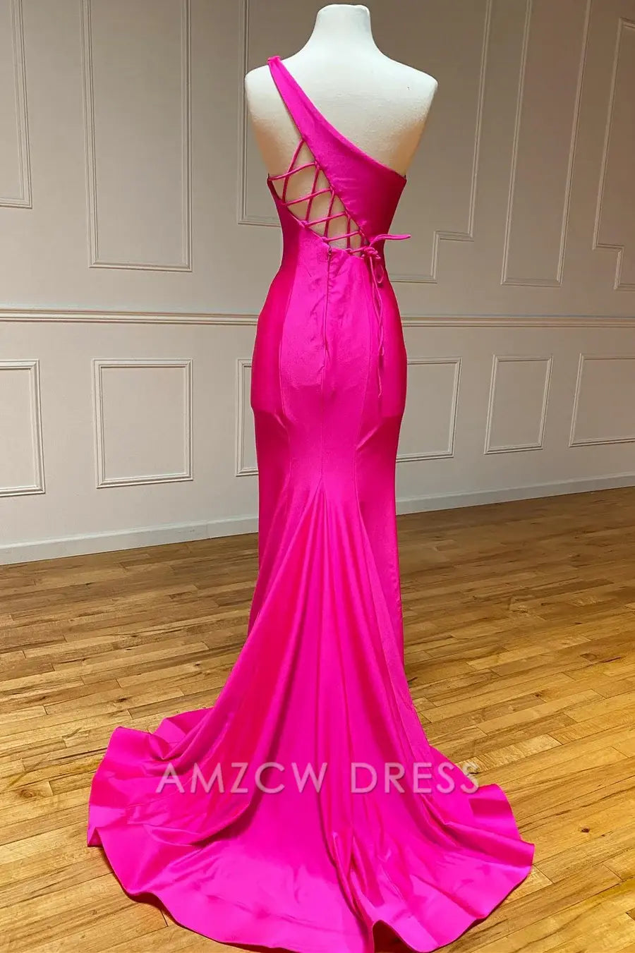 Amzcw One-Shoulder Neon Pink Mermaid Long Formal Dress formal wear dresses