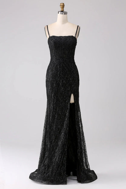 Amzcw Sparkly Black Mermaid Cold Shoulder Long Prom Dress with Slit prom dresses shops