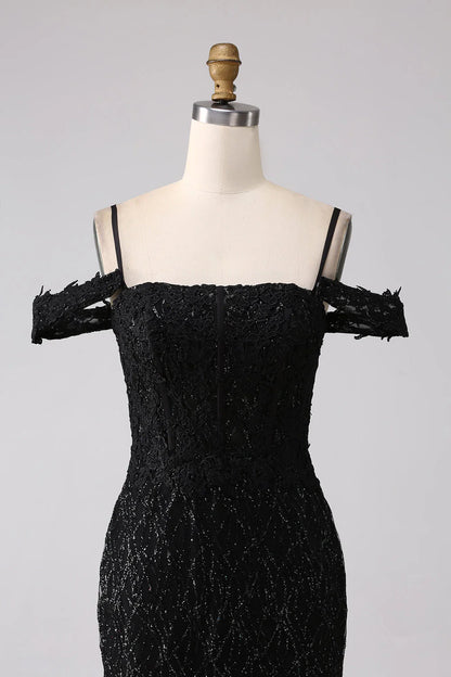 Amzcw Sparkly Black Mermaid Cold Shoulder Long Prom Dress with Slit prom dresses shops