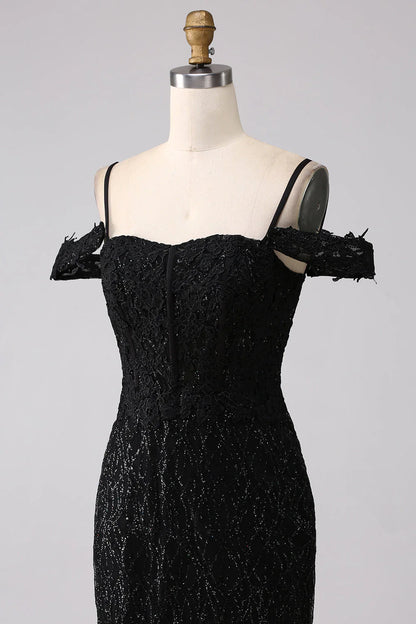 Amzcw Sparkly Black Mermaid Cold Shoulder Long Prom Dress with Slit prom dresses shops