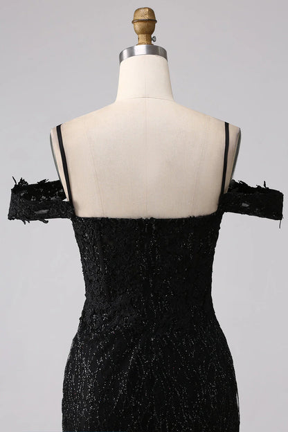 Amzcw Sparkly Black Mermaid Cold Shoulder Long Prom Dress with Slit prom dresses shops