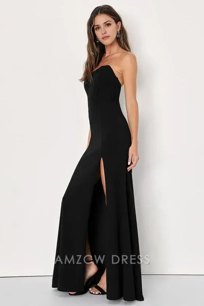Vestido largo negro con bustier sin tirantes, elegante y apasionado, de Amzcw, para uso formal 